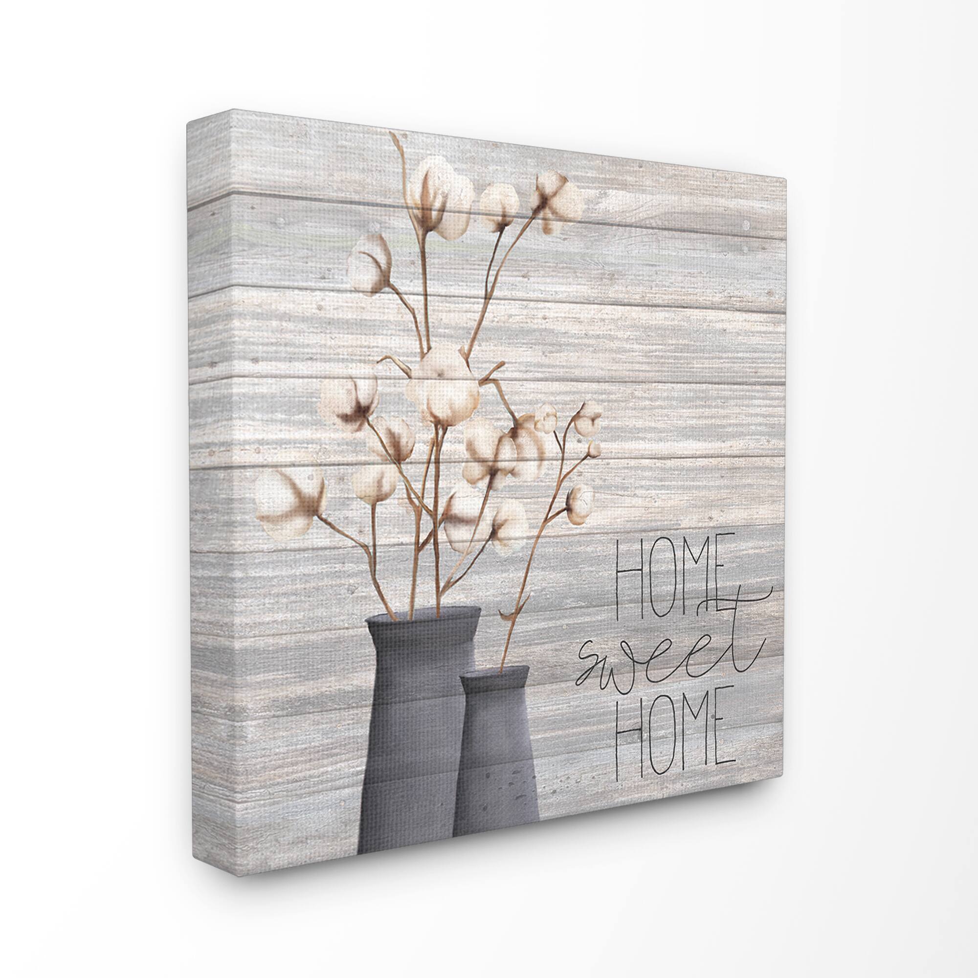 Stupell Industries Home Sweet Home Cotton Flowers in Vase Wall Art